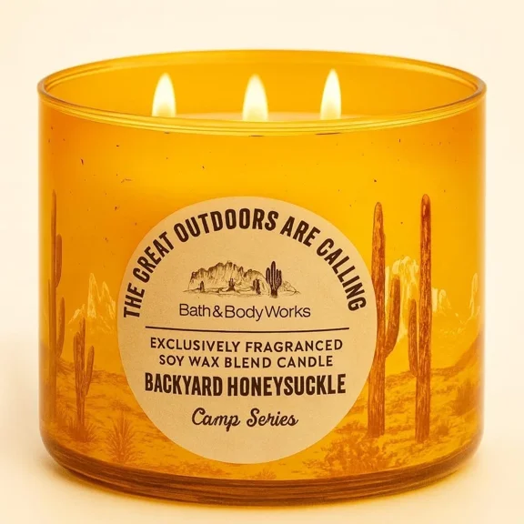 Bath & Body Works Backyard Honeysuckle 3-Wick Candle, 14.5 oz Scented Jar Candle