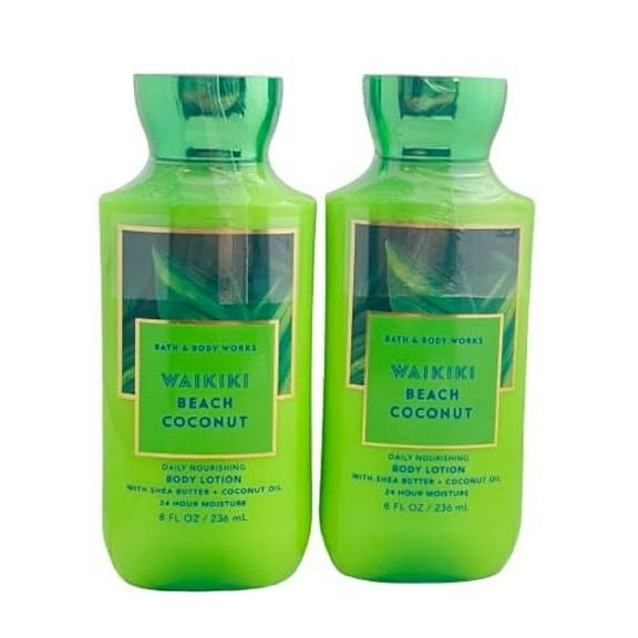 Bath & Body Works Bath and Body Works Waikiki Beach Coconut Super Smooth Lotion Sets Gift For Women 8 Oz -2 Pack (Waikiki Coconut) 16 Fl Oz