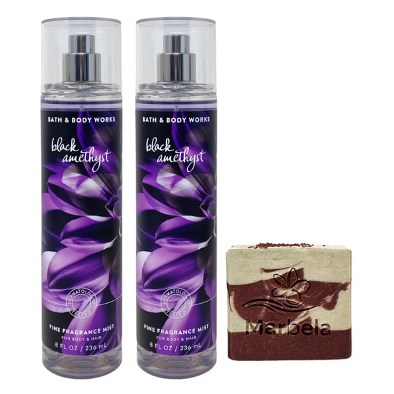 Bath & Body Works Black Amethyst - 2 Fine Fragrance Mists (8 fl oz / 236 mL Each) with a Cherry On Top Bar Soap