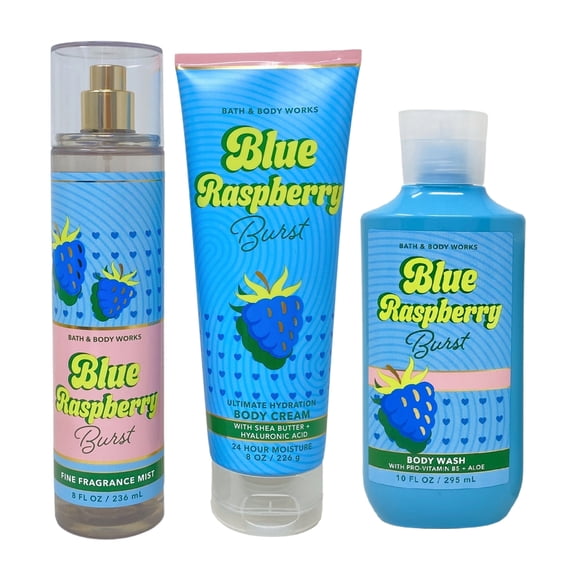 Bath & Body Works Blue Raspberry Burst - Fine Fragrance Mist, Ultimate Hydration Body Cream and Body Wash