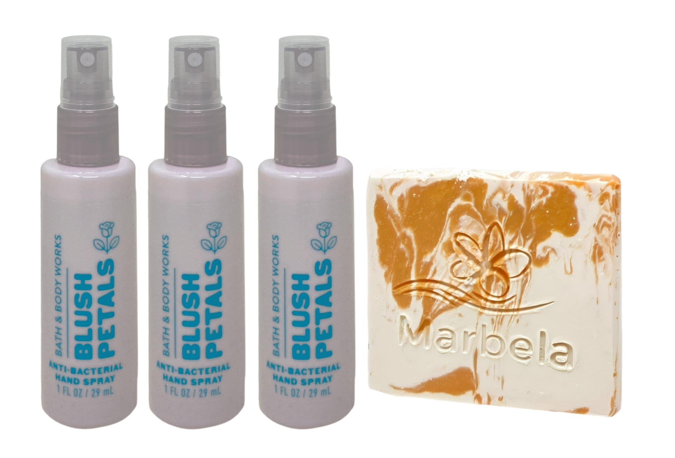 Bath & Body Works Blush Petals 3 - Hand Sprays - (1 fl oz / 29 ml Each) with a Peach Gardenia Mini Soap