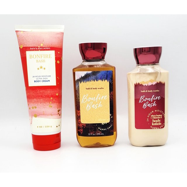 Bath & Body Works Bonfire Bash Gift Set Body Cream 8 oz + Shower Gel 10