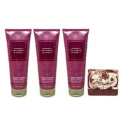 Bath & Body Works Bourbon Strawberry & Vanilla 3 Piece Ultimate Hydration Body Cream Bundle with a Marbela Cherry On Top Bar Soap - Full Size