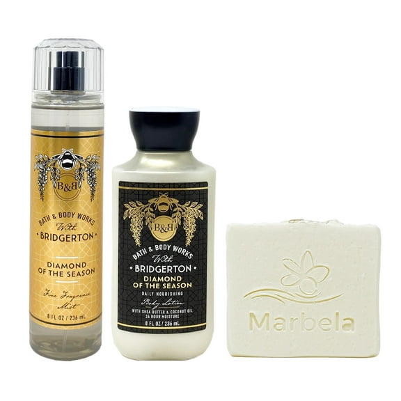 Bath & Body Works Bridgerton - Diamond Of The Season Fragrance Mist and Body Lotion Duo Set with a Natural Oats Bar Soap - Full Size