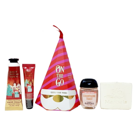 Bath & Body Works Bright Christmas Morning - Mini Gift Bag Set - Hand Cream, PocketBac Hand Gel and Lip Gloss With a Natural Oats Sample Soap.