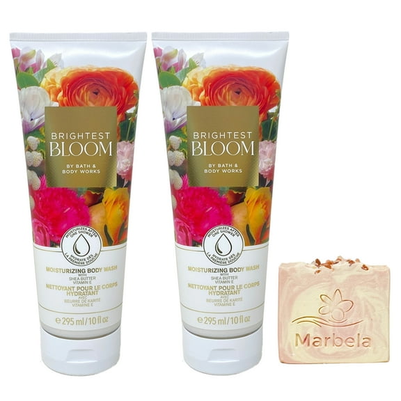 Bath & Body Works Brightest Bloom 2 Pack Moisturizing Body Wash Bundle with a Himalayan Salts Springs Bar Soap - Full Size
