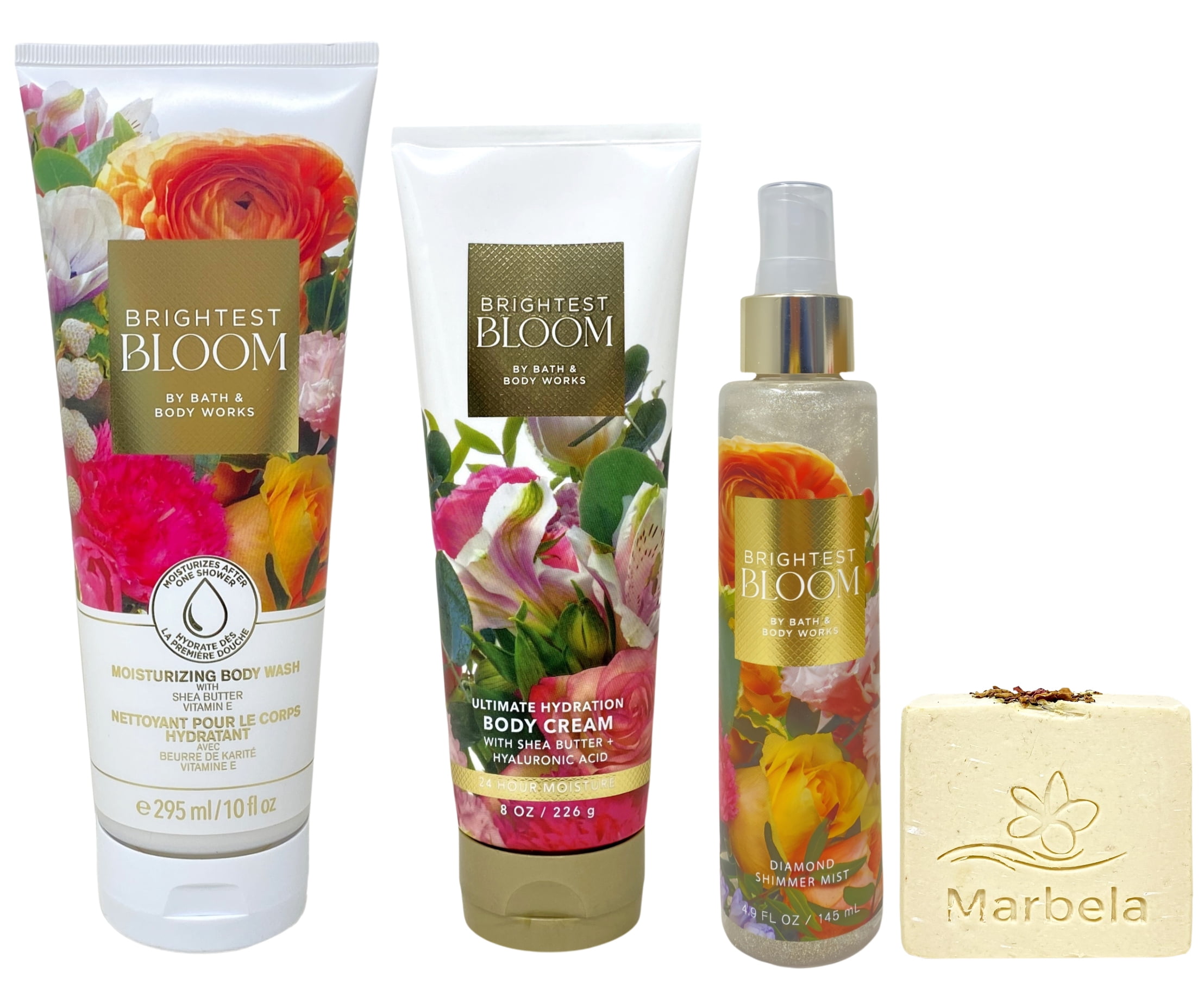 Bath & Body Works Brightest Bloom Ultimate Hydration Body Cream, Moisturizing Body Wash and Diamond Shimmer Mist with a Creamy Rose Bar Soap