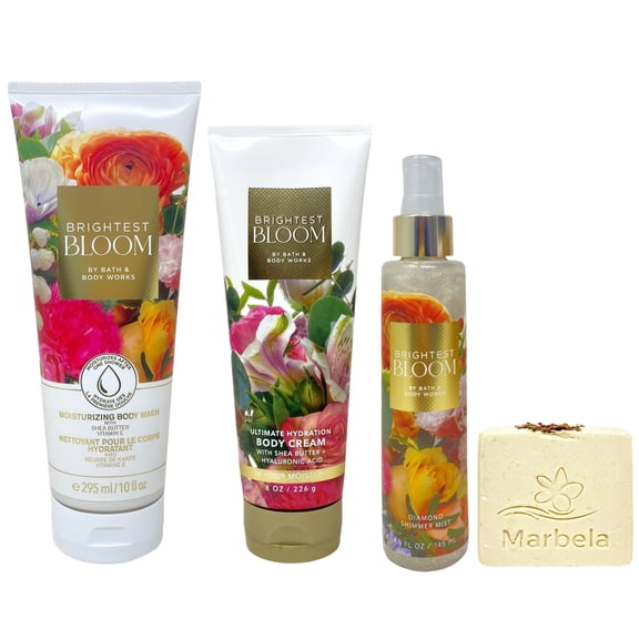 Bath & Body Works Brightest Bloom Ultimate Hydration Body Cream, Moisturizing Body Wash and Diamond Shimmer Mist with a Creamy Rose Bar Soap