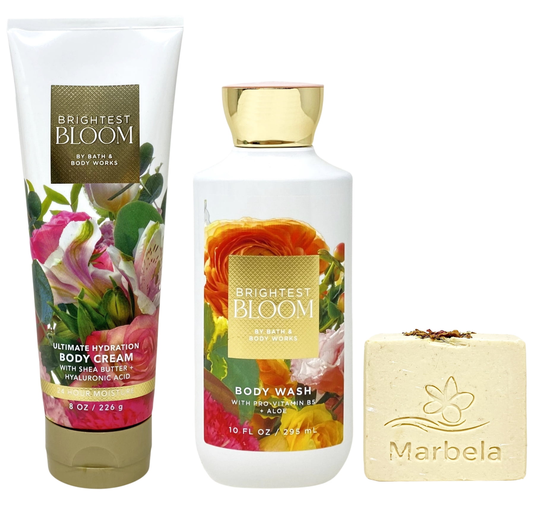 Bath & Body Works Brightest Bloom Ultimate Hydration Body Cream and Body Wash with a Creamy Rose Bar Soap