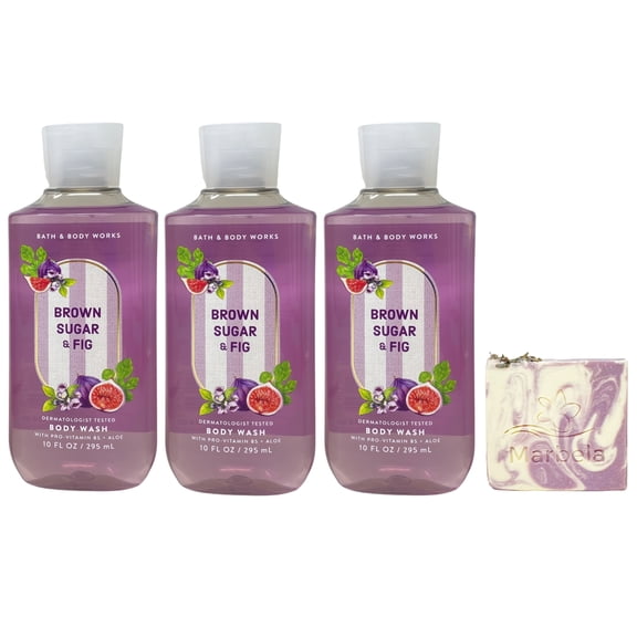 Bath & Body Works Brown Sugar & Fig 3 Body Washes with a Lavender Dream Bar Soap