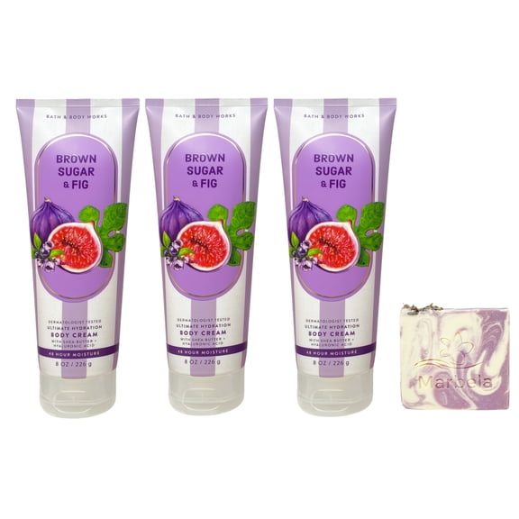 Bath & Body Works Brown Sugar & Fig 3 Ultimate Hydration Body Creams with a Lavender Dream Bar Soap