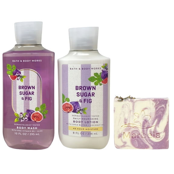 Bath & Body Works Brown Sugar & Fig Body Wash and Daily Nourishing Body Lotion with a Lavender Dream Bar Soap