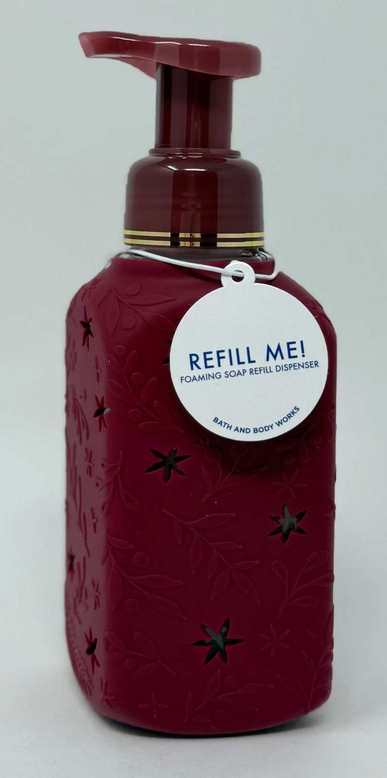 Bath & Body Works Burgundy Holly Leaves Glass Foaming Hand Soap Dispenser