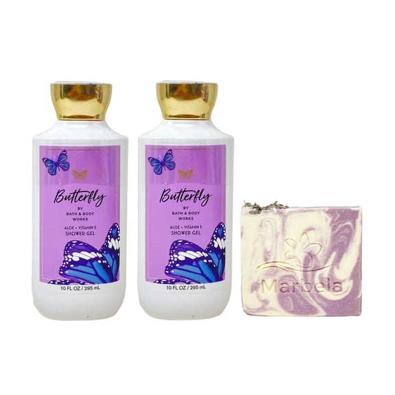 Bath & Body Works Butterfly - 2 Shower Gels (10 fl oz / 295 mL Each) with a Lavender Dream Bar Soap