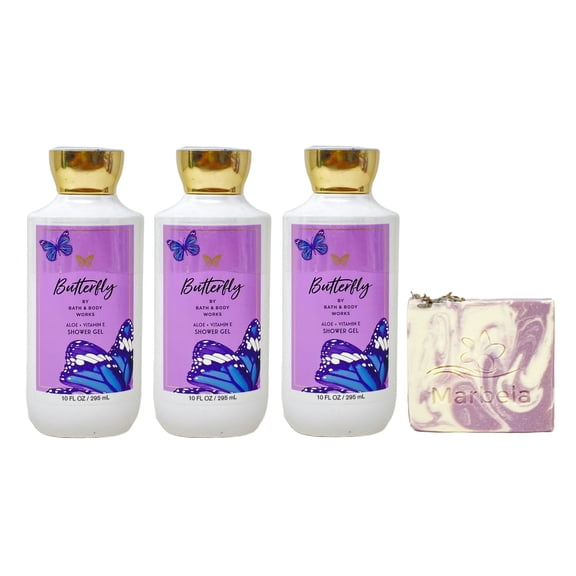 Bath & Body Works Butterfly - 3 Shower Gels (10 fl oz / 295 mL Each) with a Lavender Dream Bar Soap