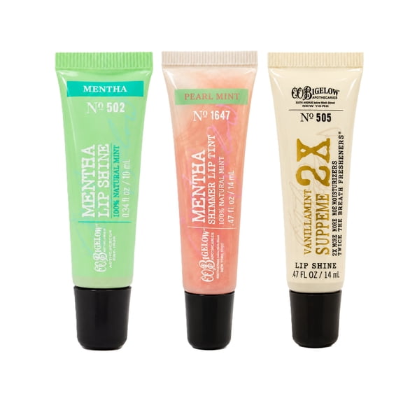 Bath & Body Works C.O. Bigelow Mentha Lip Shine, Pearl Mint, Vanillamint Lip Shine, 3 Pack