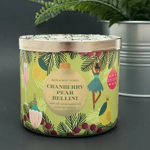 Bath & Body Works CRANBERRY PEAR BELLINI Scented 3 Wick Candle 14.5 oz