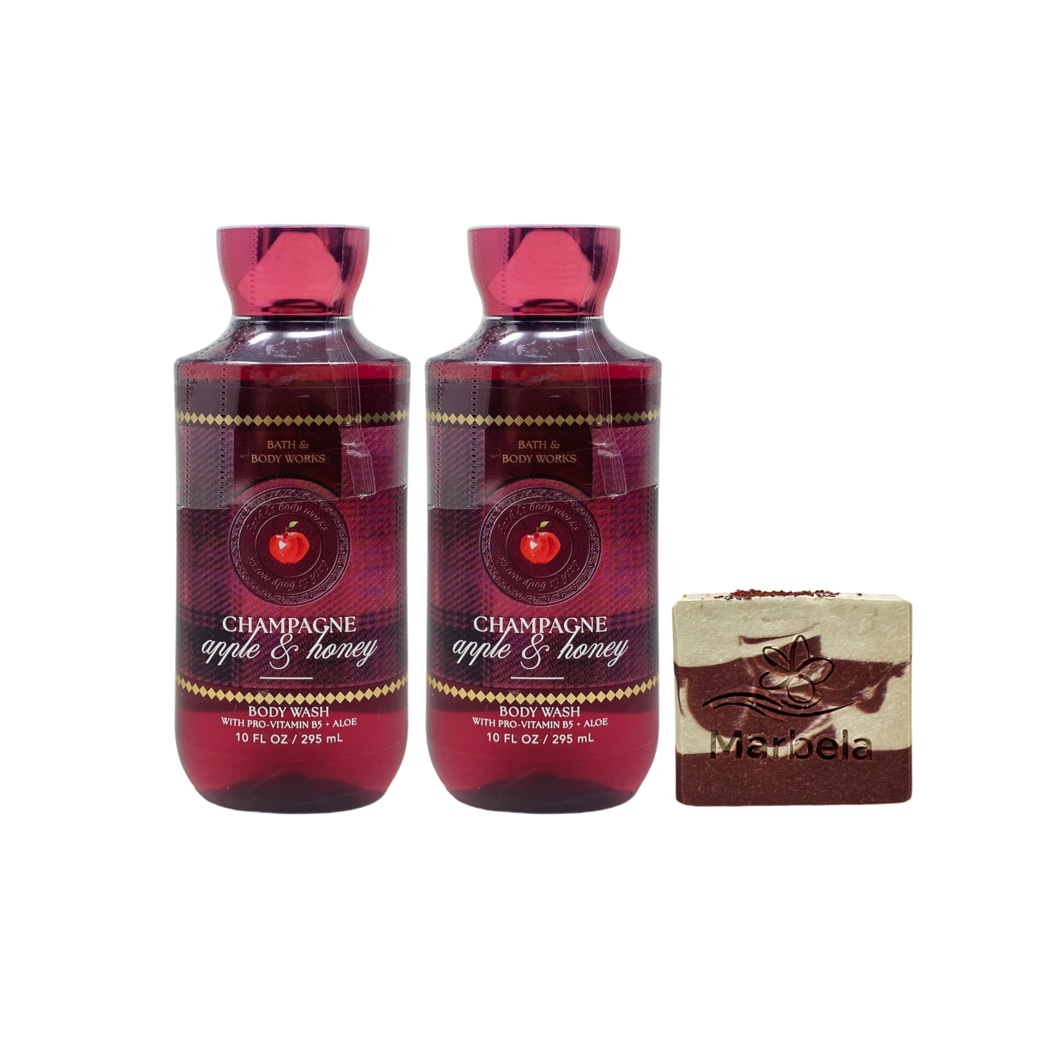 Bath & Body Works Champagne Apple & Honey 2 Body Washes with a Cherry on Top Bar Soap