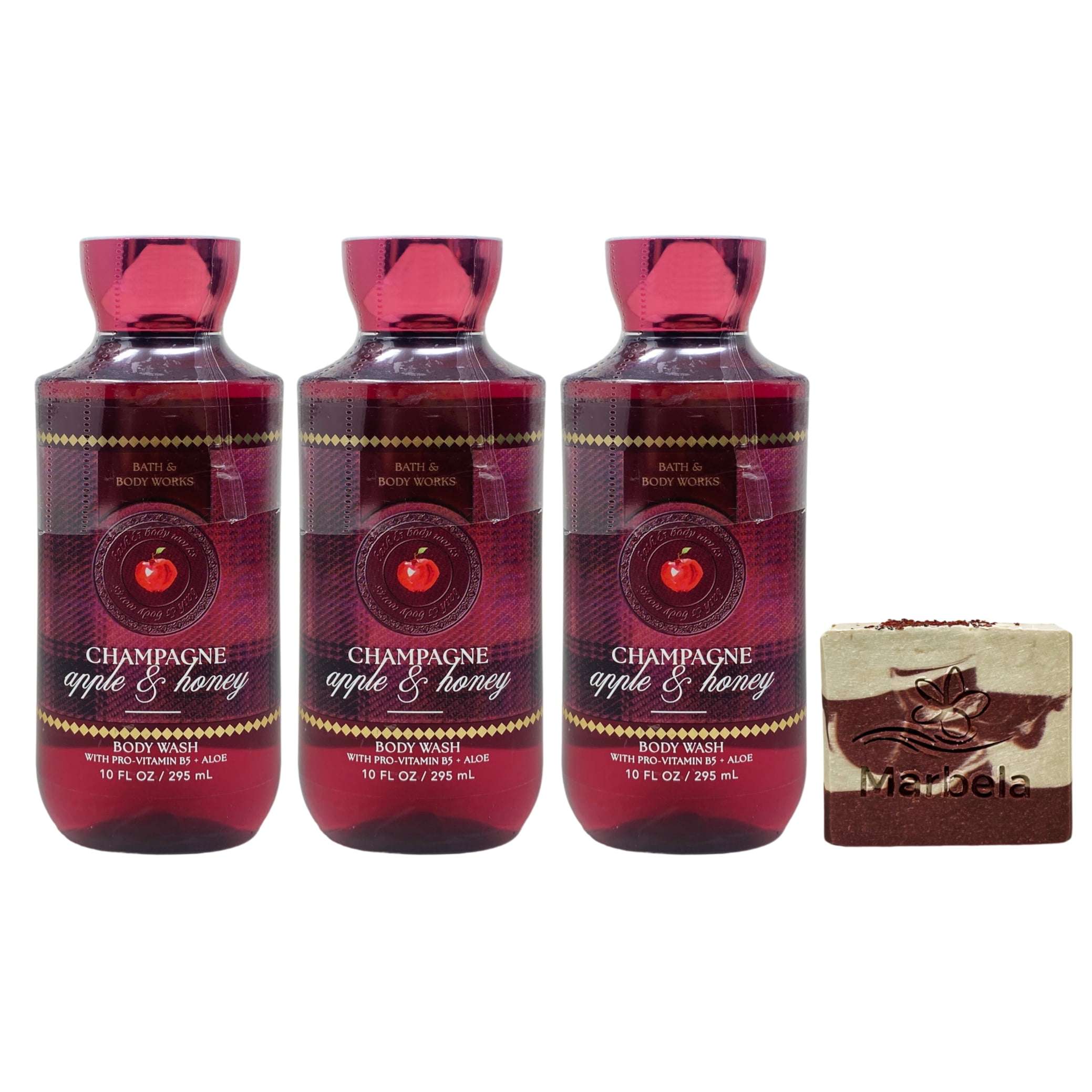 Bath & Body Works Champagne Apple & Honey 3 Body Washes with a Cherry on Top Bar Soap