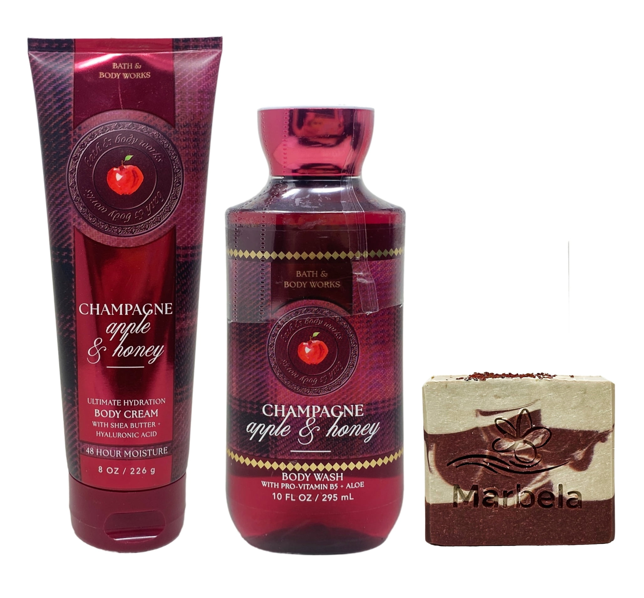 Bath & Body Works Champagne Apple & Honey Ultimate Hydration Body Cream and Body Wash with a Cherry on Top Bar Soap