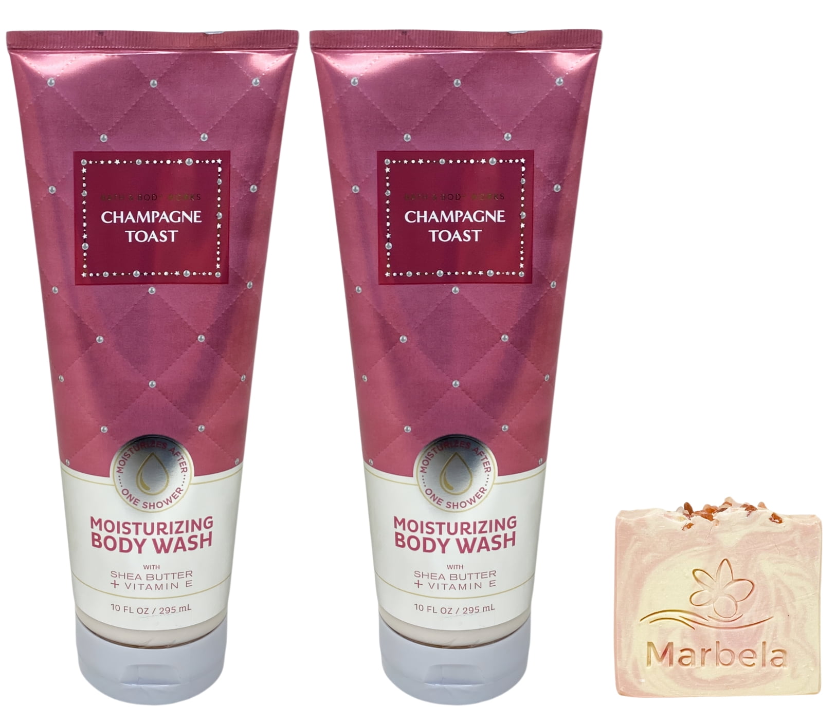 Bath & Body Works Champagne Toast 2 Moisturizing Body Washes with a Himalayan Salts Springs Bar Soap
