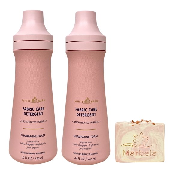 Bath & Body Works Champagne Toast 2 Pack Fabric Care Detergent Gift Set Bundle with a Marbela Himalayan Salts Springs Bar Soap - Full Size