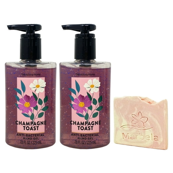 Bath & Body Works Champagne Toast 2 Pack Hand Gel Bundle with a Himalayan Salts Springs Sample Soap