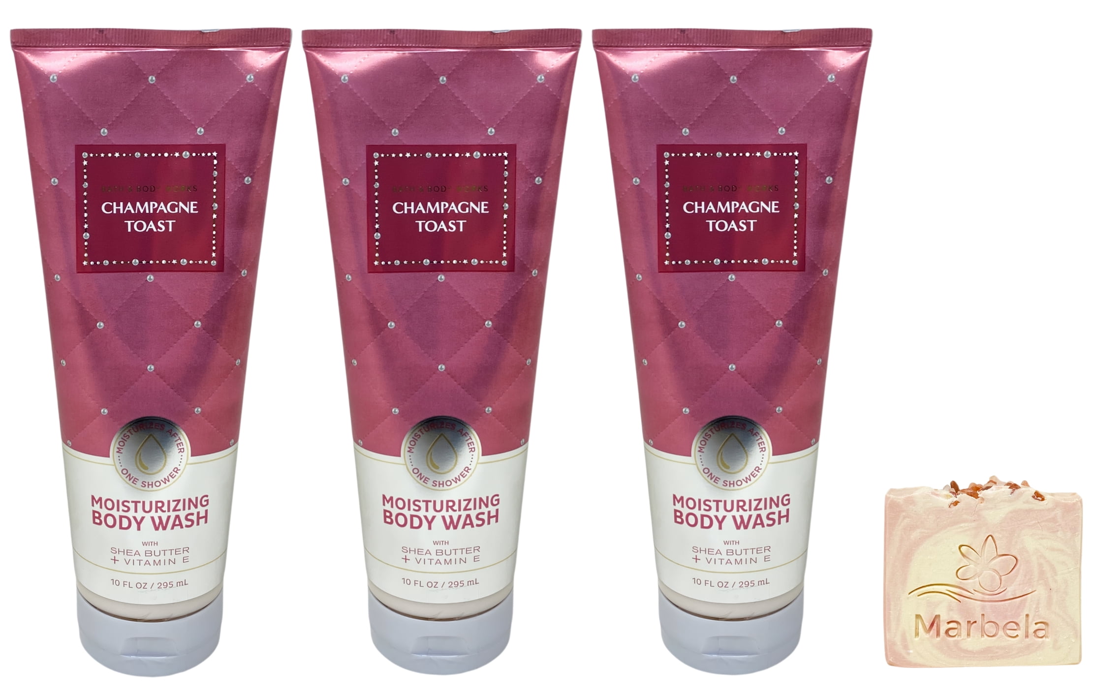 Bath & Body Works Champagne Toast 3 Moisturizing Body Washes with a Himalayan Salts Springs Bar Soap