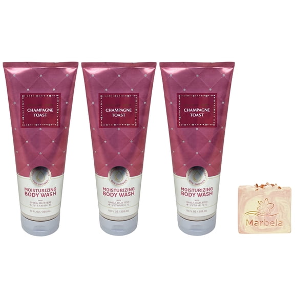 Bath & Body Works Champagne Toast 3 Moisturizing Body Washes with a Himalayan Salts Springs Bar Soap