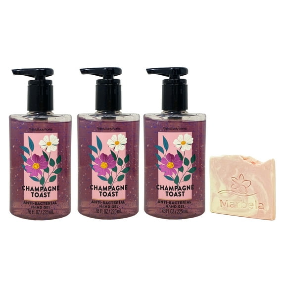 Bath & Body Works Champagne Toast 3 Pack Hand Gel Bundle with a Himalayan Salts Springs Sample Soap