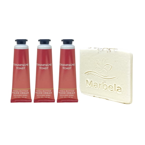 Bath & Body Works Champagne Toast 3 Shea Butter Hand Creams with a Natural Oats Mini Soap