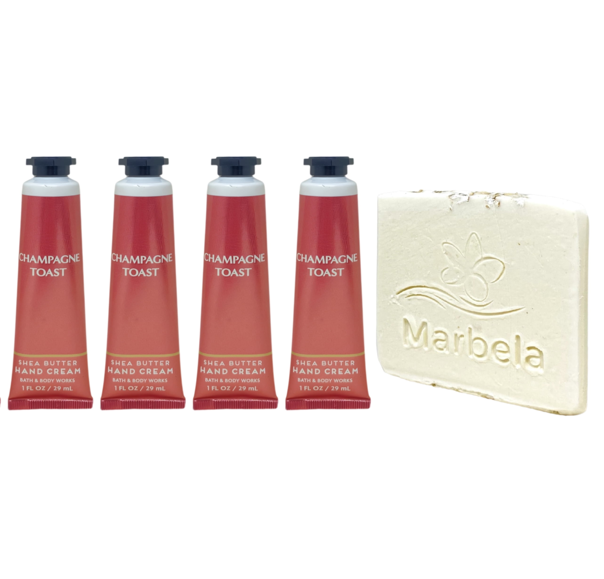 Bath & Body Works Champagne Toast 4 Shea Butter Hand Creams with a Natural Oats Mini Soap