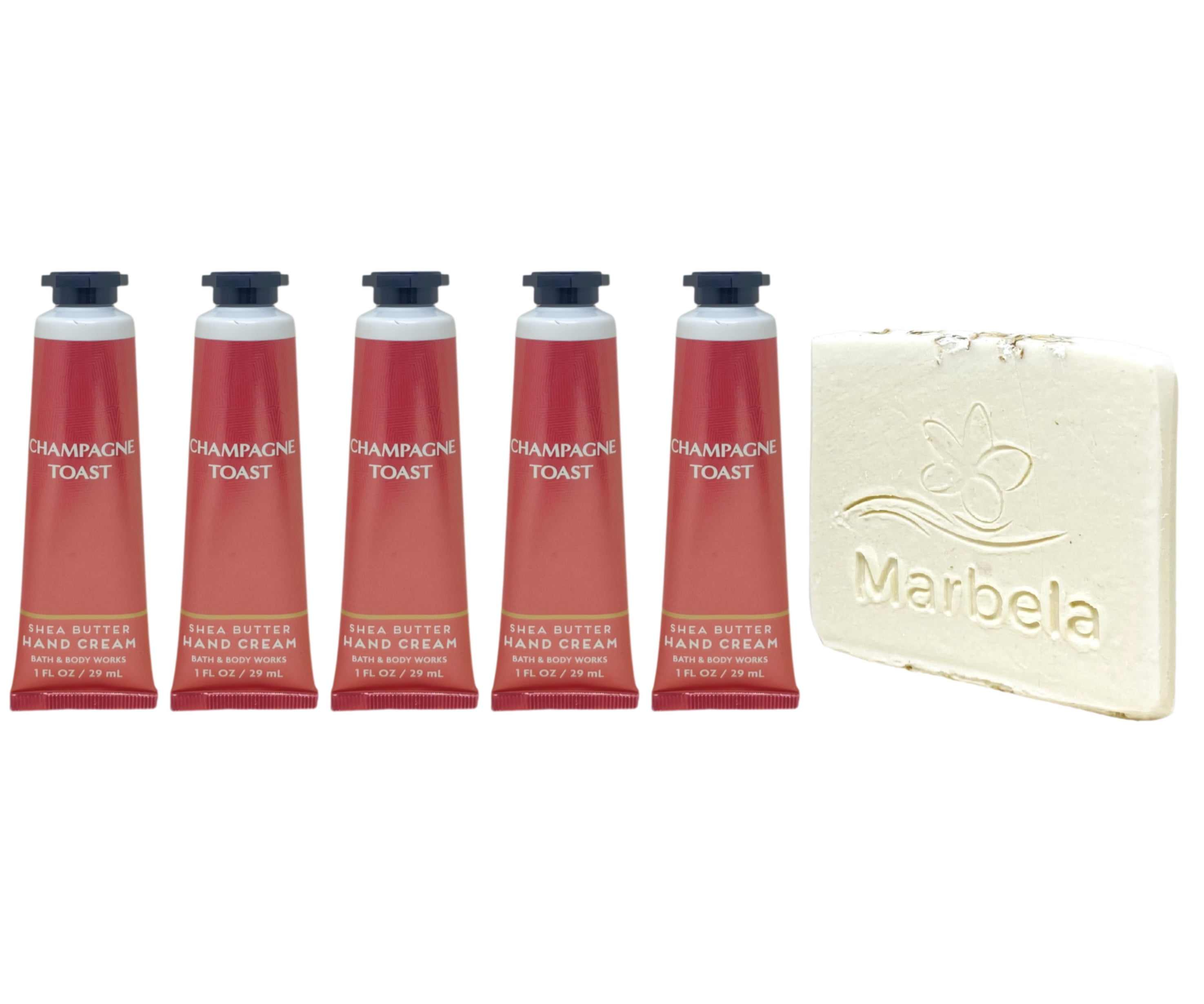 Bath & Body Works Champagne Toast 5 Shea Butter Hand Creams with a Natural Oats Mini Soap