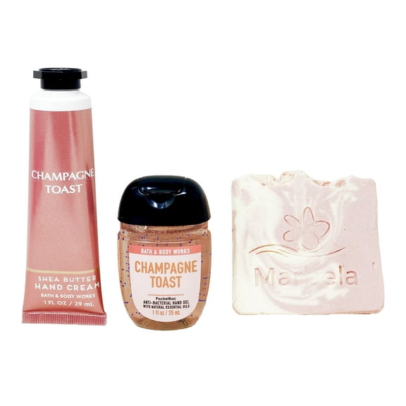 Bath & Body Works Champagne Toast - Duo Gift Set Travel Size - Hand Cream and Hand Gel With a Himalayan Salts Springs Sample Soap.