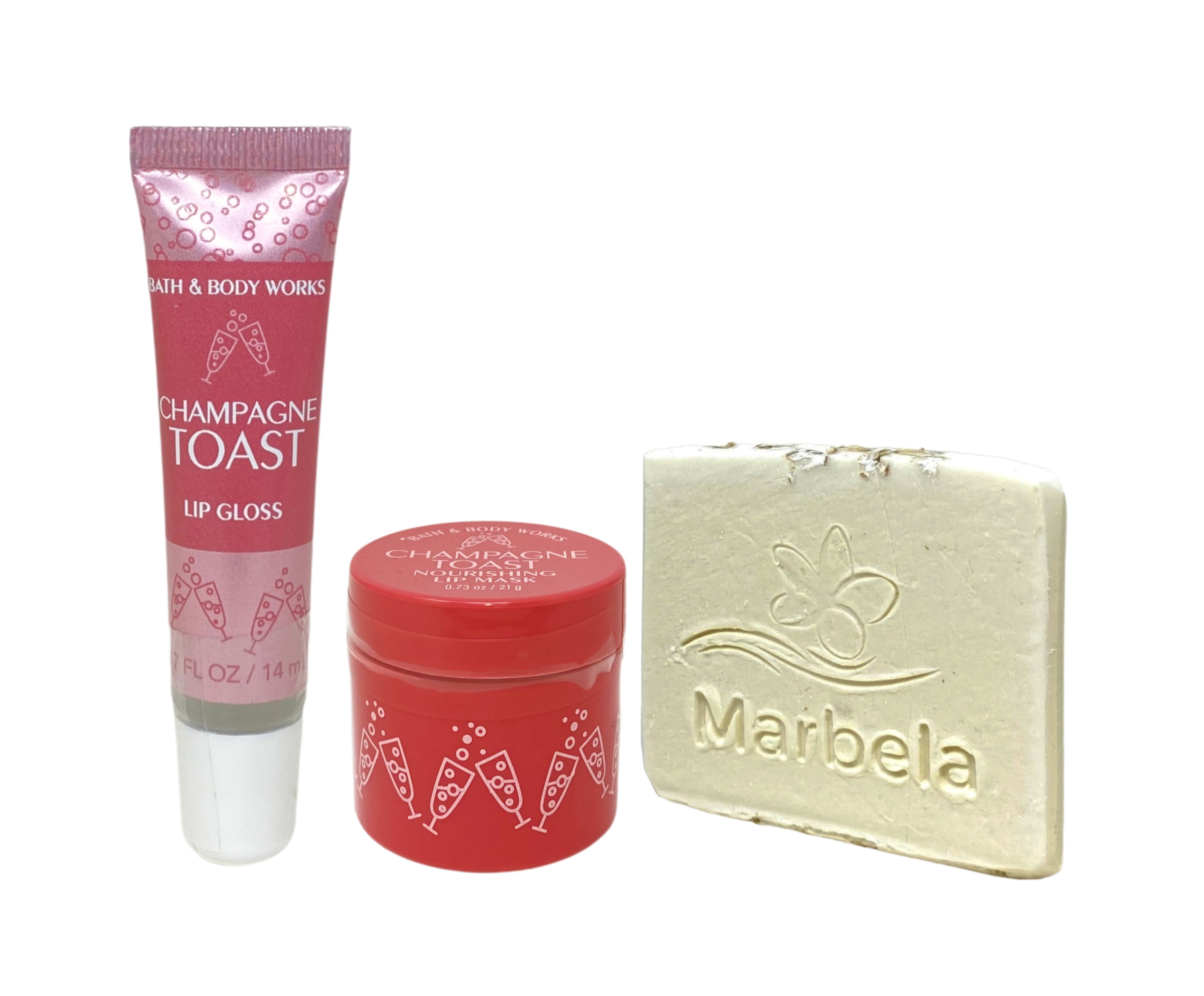 Bath & Body Works Champagne Toast Lip Mask And Lip Gloss with a Natural Oats Mini Soap