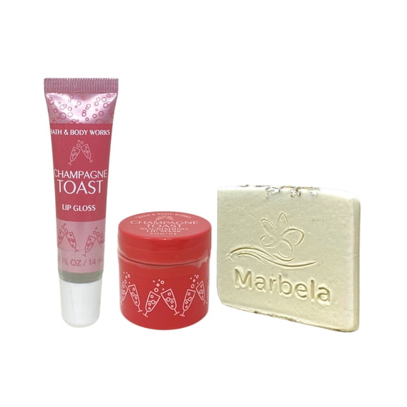 Bath & Body Works Champagne Toast Lip Mask And Lip Gloss with a Natural Oats Mini Soap