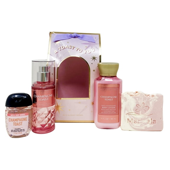 Bath & Body Works Champagne Toast - Mini Gift Set - Fine Fragrance Mist, Body Lotion and Hand Gel With a Himalayan Salts Springs Sample Soap