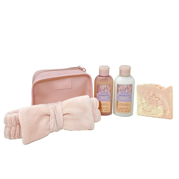 Bath & Body Works Champagne Toast Women's Travel Hair Set - Mini Shampoo, Conditioner and Headband - with a Himalayan Salts Springs Sample Soap - Travel Size