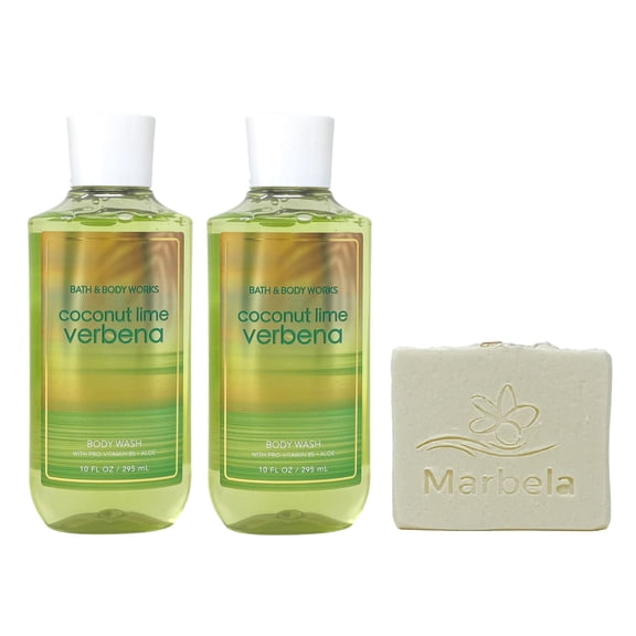 Bath & Body Works Coconut Lime Verbena 2 Pack Body Wash Bundle with a Natural Oats Bar Soap - Full Size