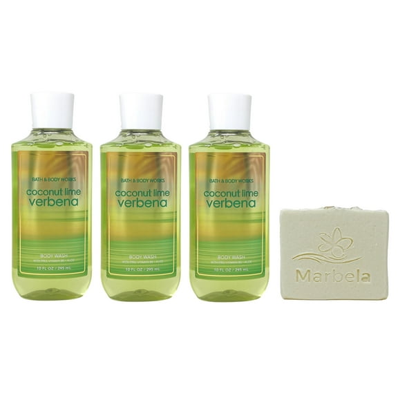 Bath & Body Works Coconut Lime Verbena 3 Pack Body Wash Bundle with a Natural Oats Bar Soap - Full Size