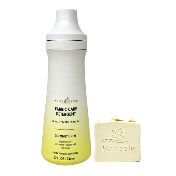 Bath & Body Works Coconut Linen Fabric Care Detergent with a Marbela Wild Jasmine Bar Soap - Full Size