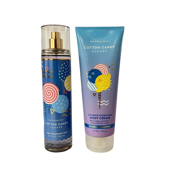 Bath & Body Works Cotton Candy Clouds Fragrance Mist & Body Cream Set 8 fl oz for Unisex