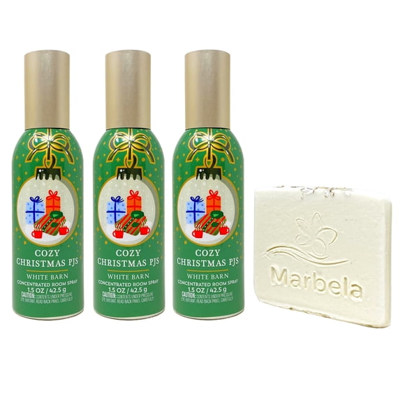 Bath & Body Works Cozy Christmas PJs Concentrated Room Spray 3 Pack with a Natural Oats Sample Soap