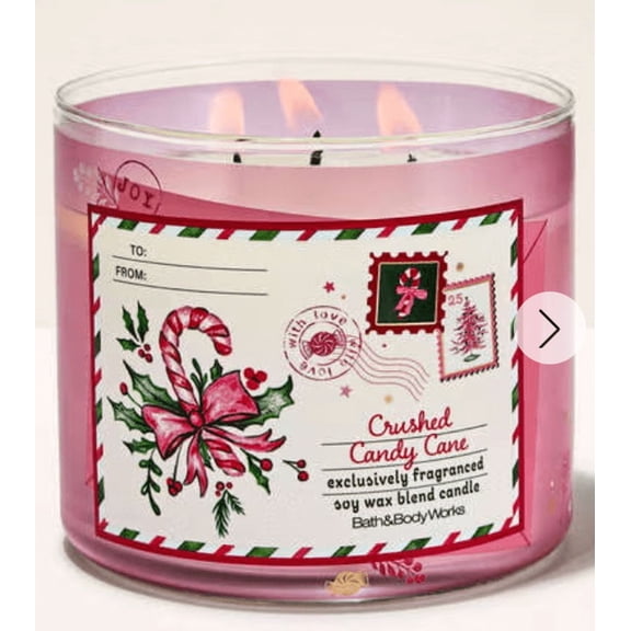 Bath & Body Works Crushed Candy Cane Scented 3 Wick Candle, Soy Wax Blend