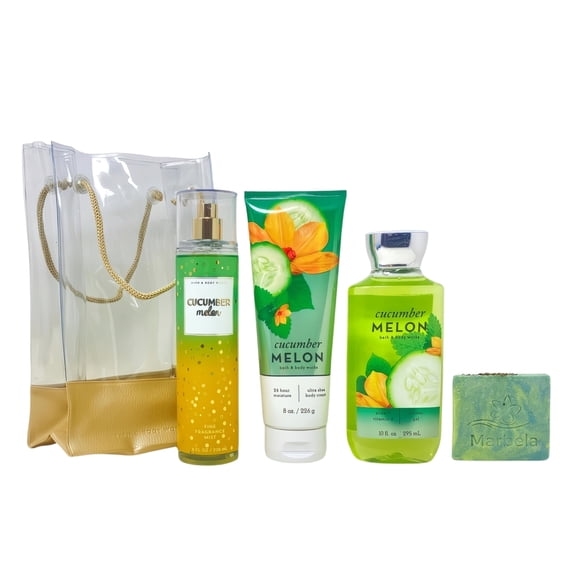 Bath & Body Works Cucumber Melon - Bag Fine Fragrance Mist, Ultra Shea Body Cream and Shower Gel with a Fresh Forest Bar Soap