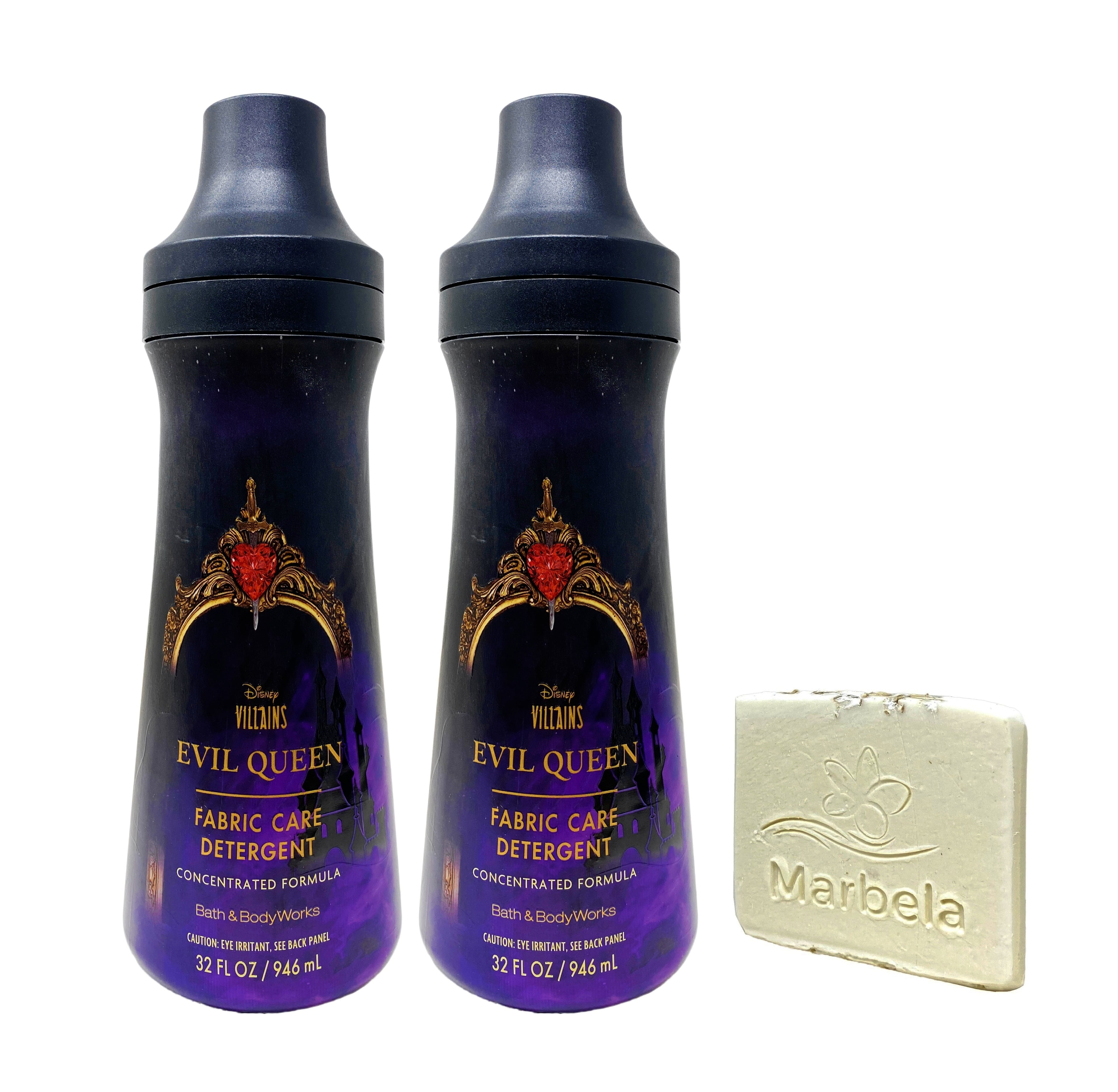 Bath & Body Works Disney Villains Collection Evil Queen - 2 Pack of Fabric Care Detergent with a Natural Oats Mini Soap.