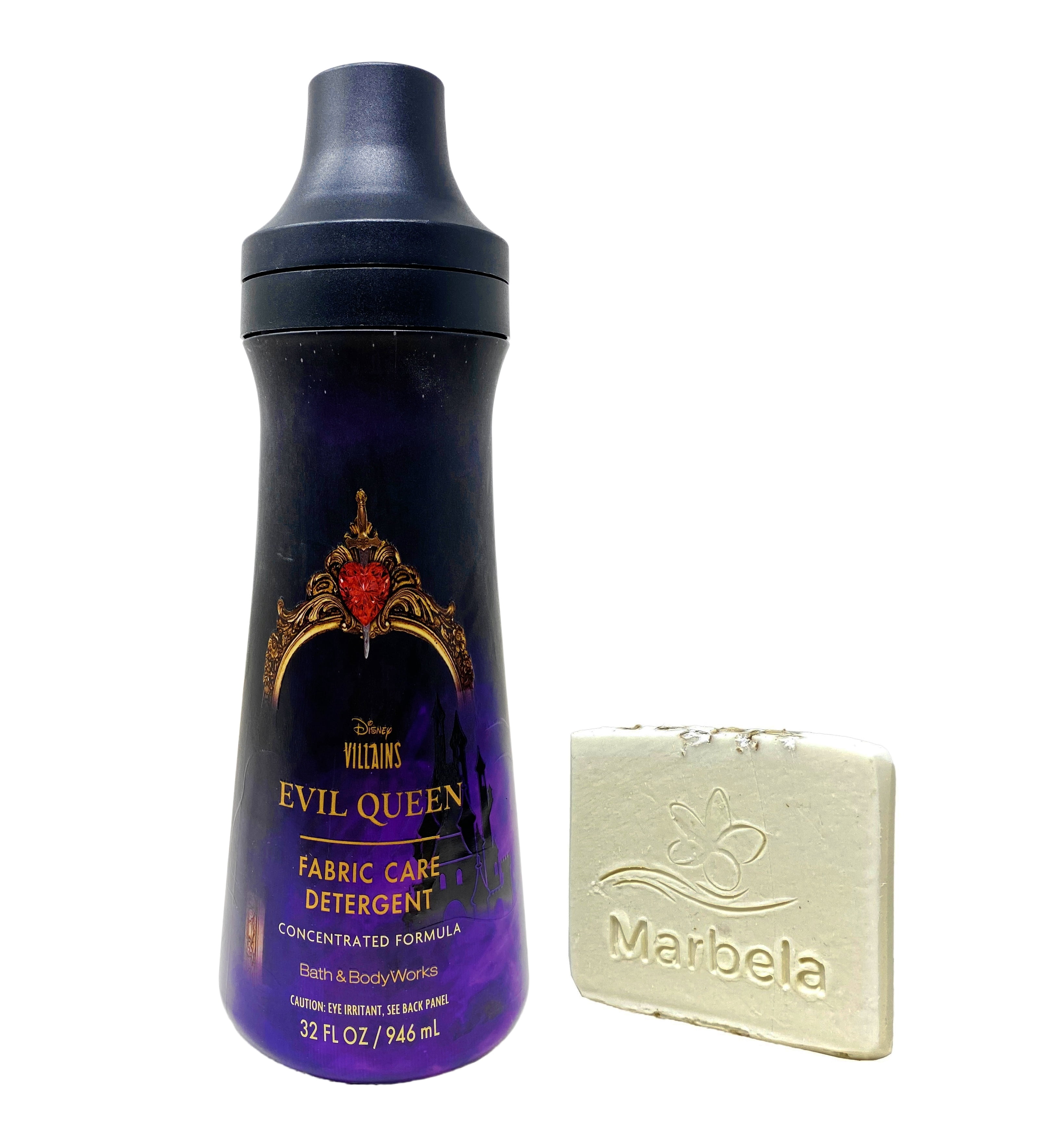 Bath & Body Works Disney Villains Collection Evil Queen Fabric Care Detergent with a Natural Oats Mini Soap.