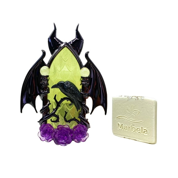 Bath and Body Works Disney Villains Collection Maleficent Dragon Wallflowers Scent Control Nightlight Fragrance Plug with a Marbela Natural Oats Mini Soap.
