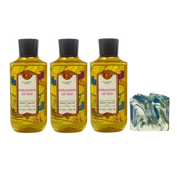 Bath & Body Works Dreaming Of Rio 3 Body Washes with a Zen Garden Bar Soap