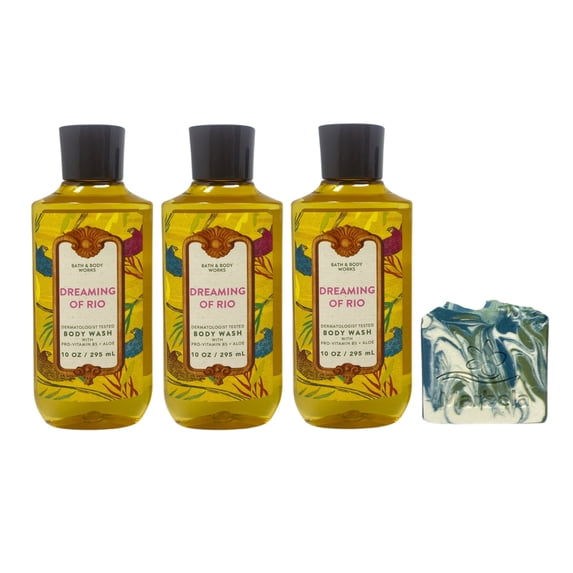 Bath & Body Works Dreaming Of Rio 3 Body Washes with a Zen Garden Bar Soap